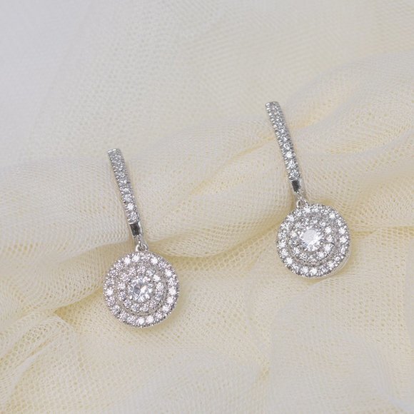 ✔ ACCEPT OFFER Jewelry - 925 Silver Round Plated CZ Drop Earrings for Women, FB16FA1121